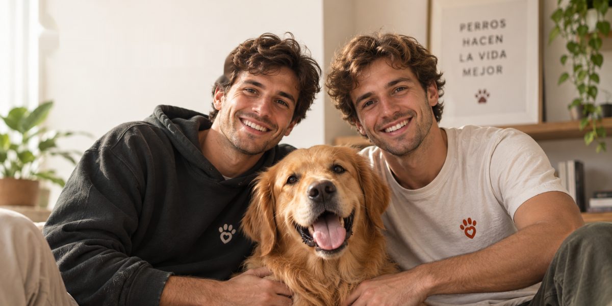 Lorenzo e Ignacio, fundadores de Garritas, en casa con su perro